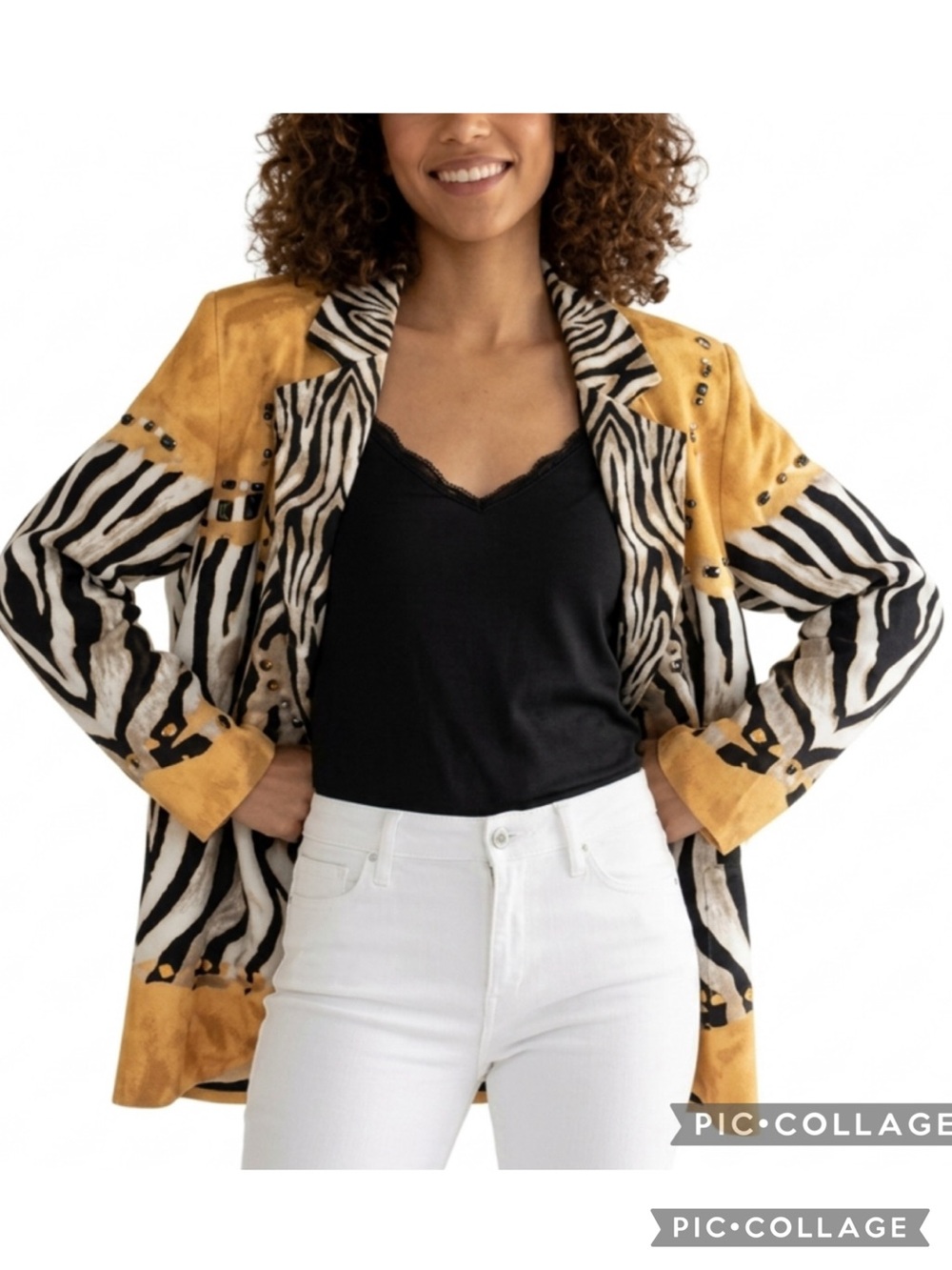 Missy Yellow Black Animal Print Ponte Knit Statement Blazer Jacket XL Streetwear
